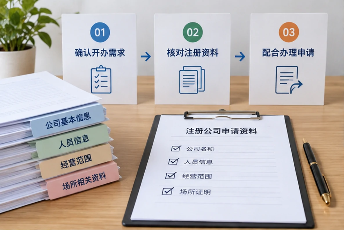 核对注册公司资料与办理事项的服务场景示意