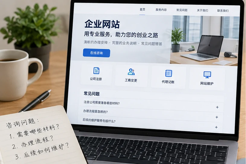 企业网站展示业务与服务信息的场景示意