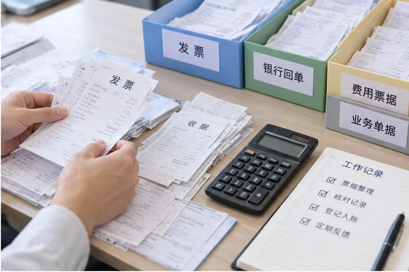 整理企业票据与日常账务资料的服务场景示意