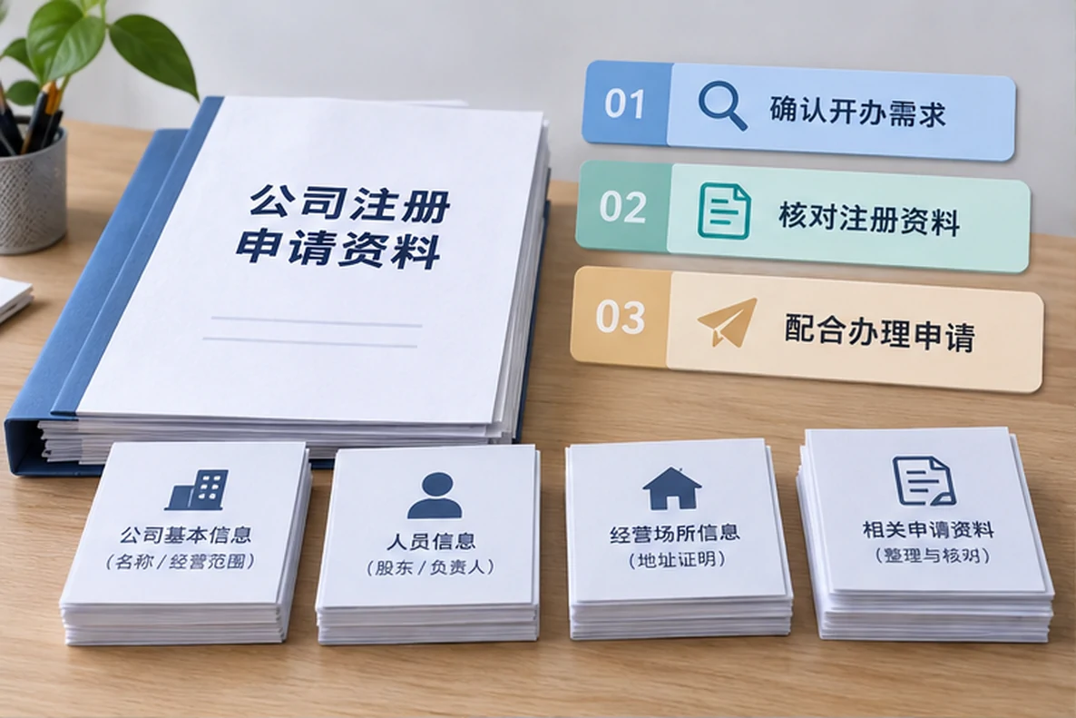 核对注册公司资料与办理事项的服务场景示意