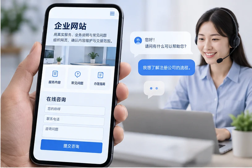 企业网站展示业务与服务信息的场景示意