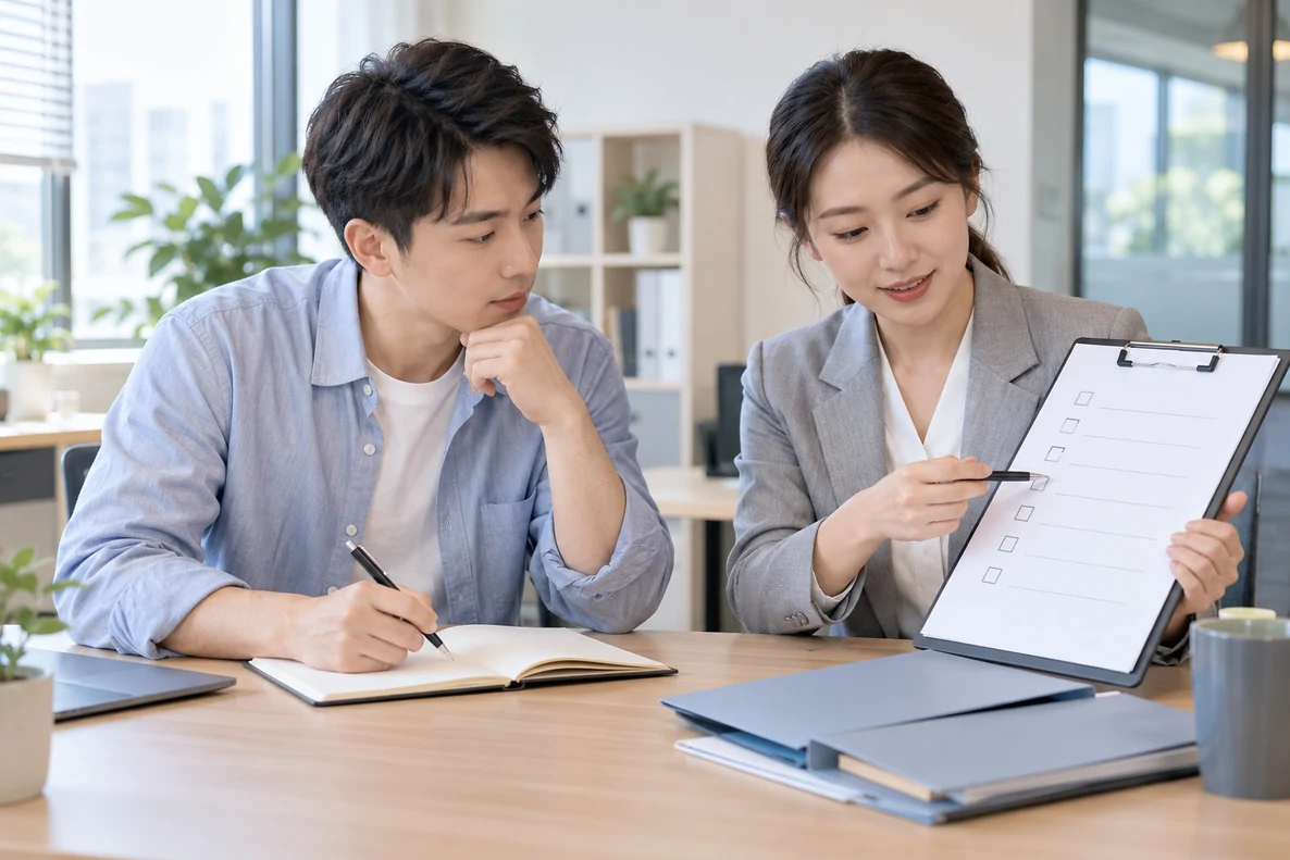核对注册公司资料与办理事项的服务场景示意