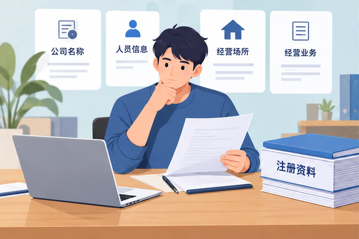 核对注册公司资料与办理事项的服务场景示意