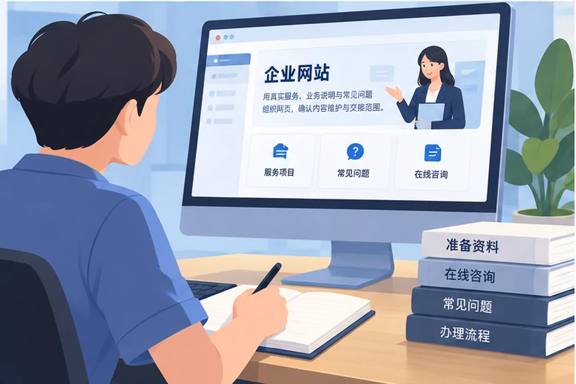 企业网站展示业务与服务信息的场景示意
