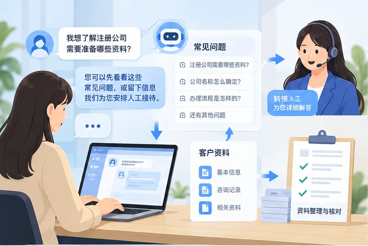 在线客服接待与咨询整理的服务场景示意