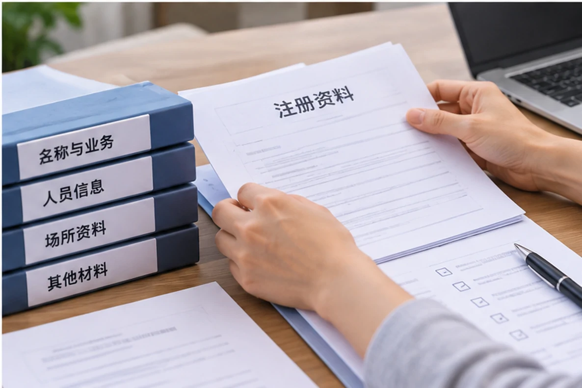 核对注册公司资料与办理事项的服务场景示意
