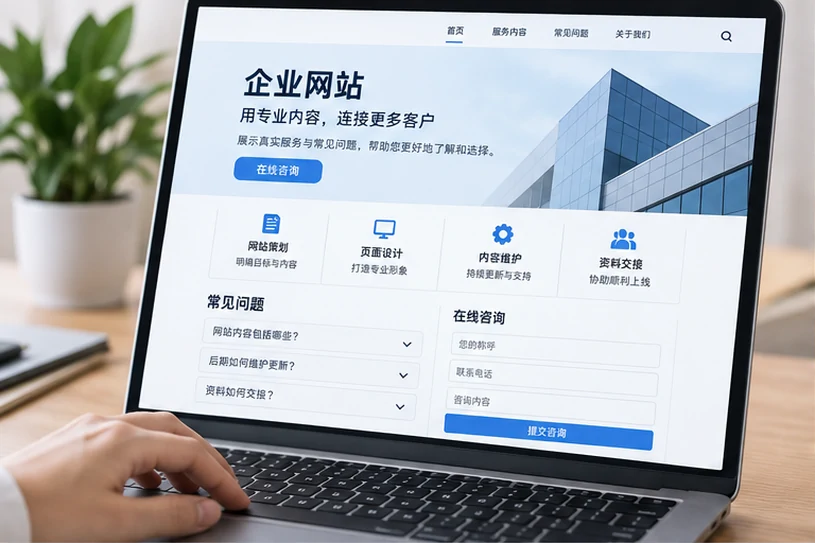 企业网站展示业务与服务信息的场景示意