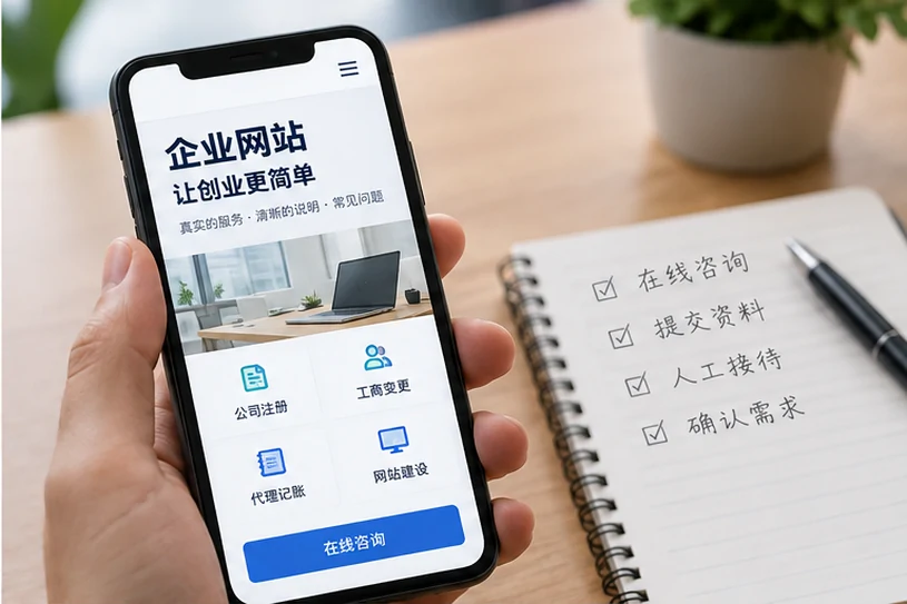 企业网站展示业务与服务信息的场景示意