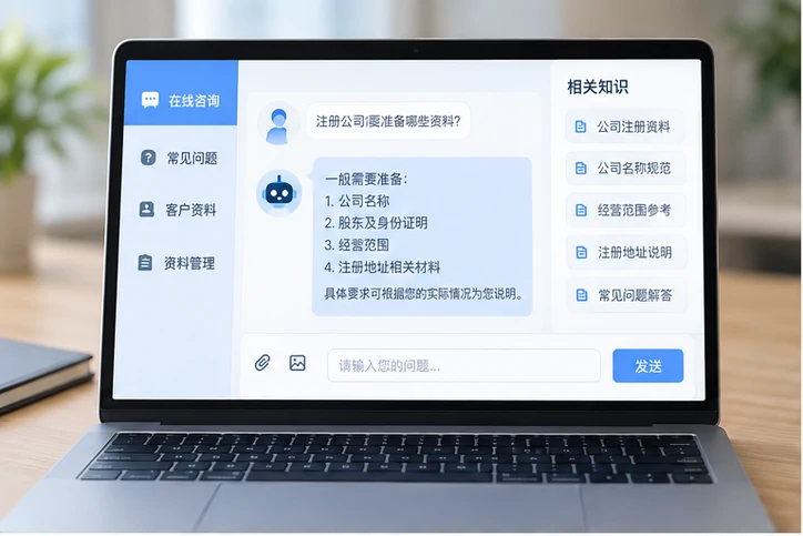 在线客服接待与咨询整理的服务场景示意