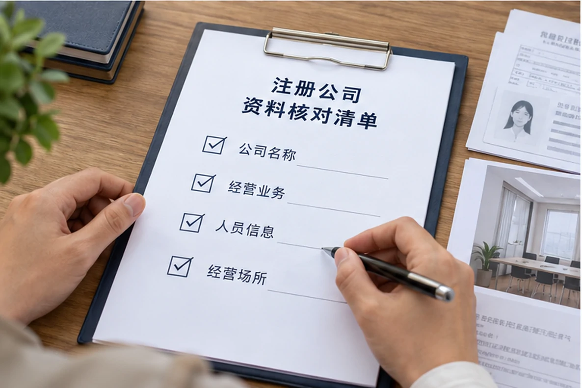 核对注册公司资料与办理事项的服务场景示意