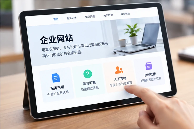 企业网站展示业务与服务信息的场景示意