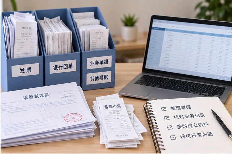 整理企业票据与日常账务资料的服务场景示意