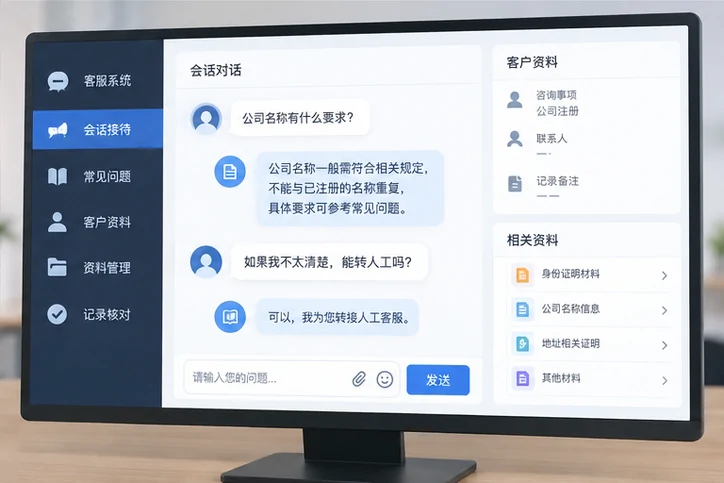 在线客服接待与咨询整理的服务场景示意