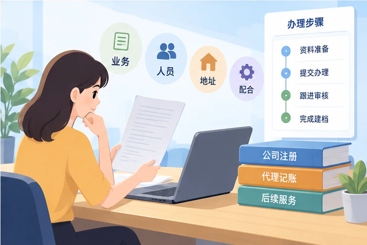 核对注册公司资料与办理事项的服务场景示意