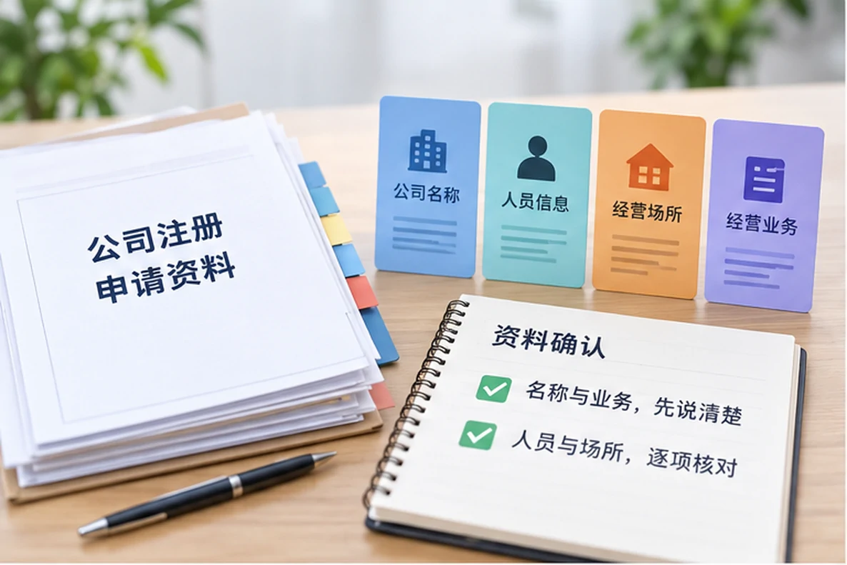 核对注册公司资料与办理事项的服务场景示意