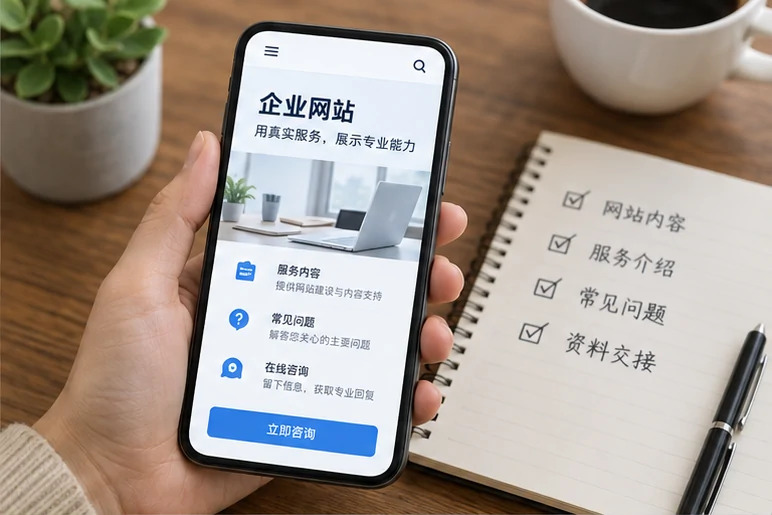 企业网站展示业务与服务信息的场景示意