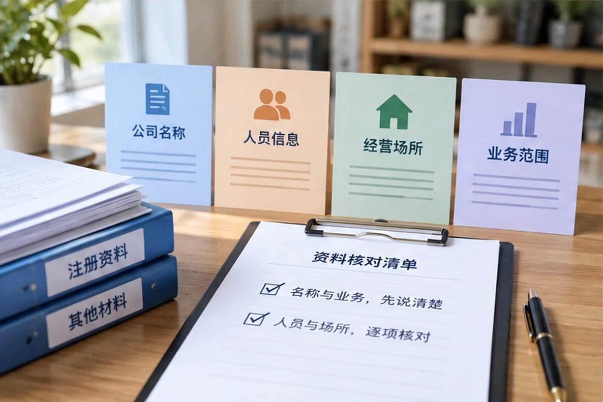 核对注册公司资料与办理事项的服务场景示意