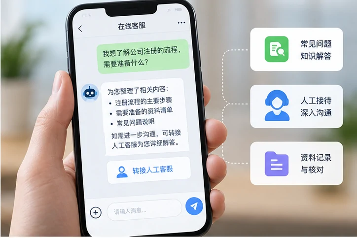 在线客服接待与咨询整理的服务场景示意