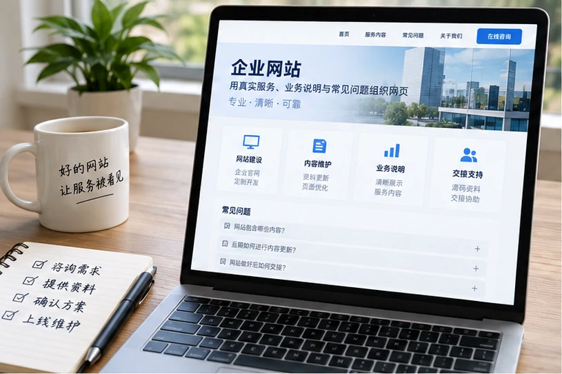 企业网站展示业务与服务信息的场景示意