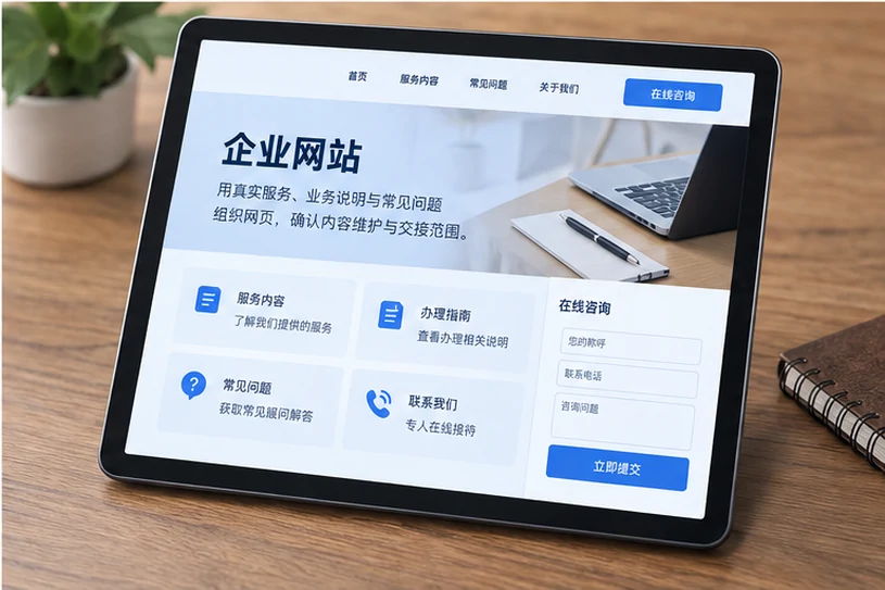 企业网站展示业务与服务信息的场景示意