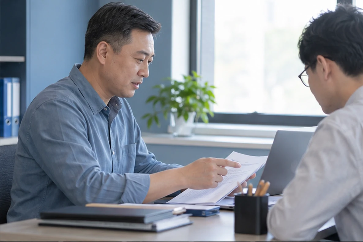 核对注册公司资料与办理事项的服务场景示意