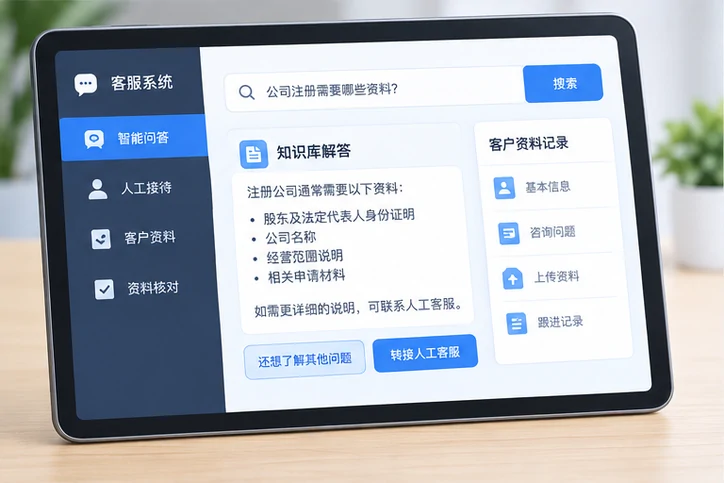 在线客服接待与咨询整理的服务场景示意