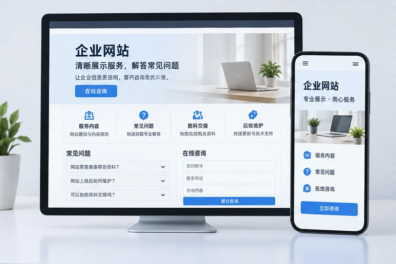 企业网站展示业务与服务信息的场景示意