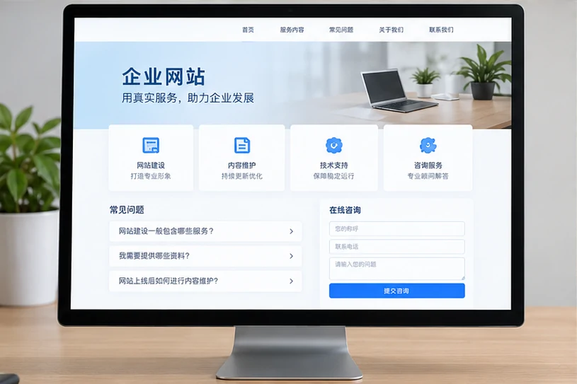 企业网站展示业务与服务信息的场景示意