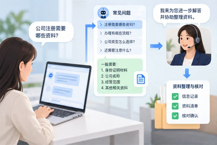 在线客服接待与咨询整理的服务场景示意