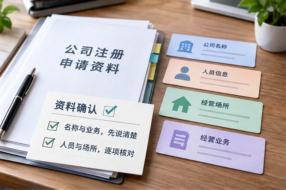 核对注册公司资料与办理事项的服务场景示意