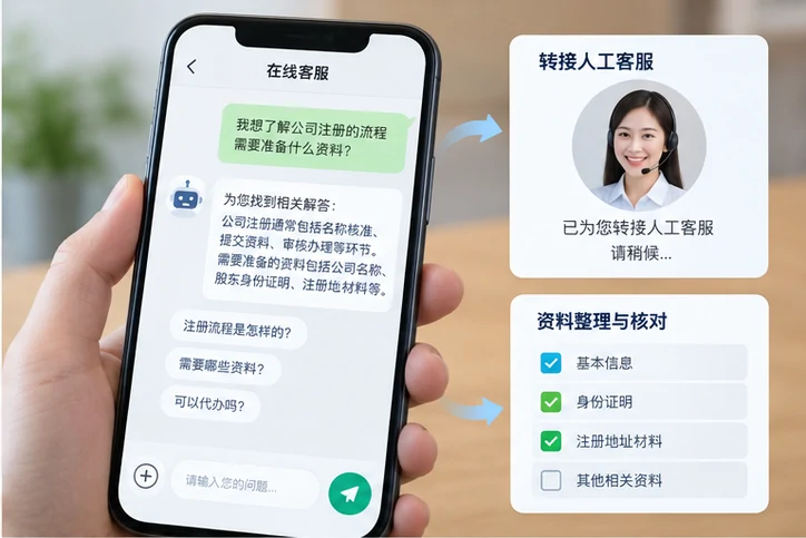 在线客服接待与咨询整理的服务场景示意