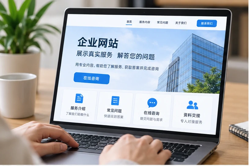 企业网站展示业务与服务信息的场景示意