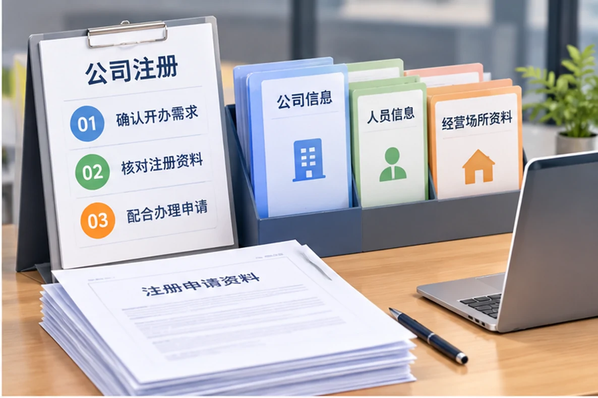 核对注册公司资料与办理事项的服务场景示意
