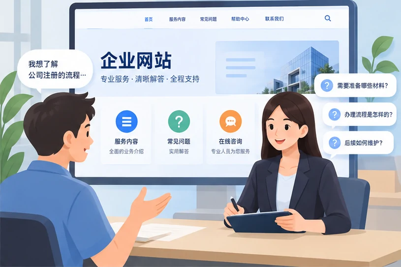 企业网站展示业务与服务信息的场景示意