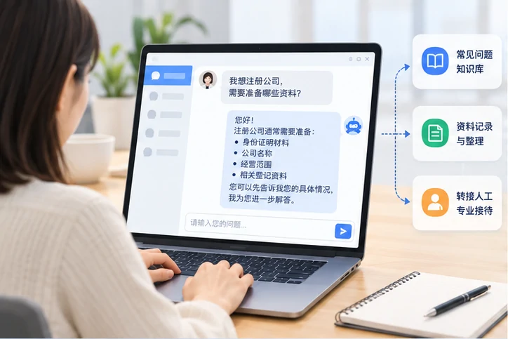 在线客服接待与咨询整理的服务场景示意