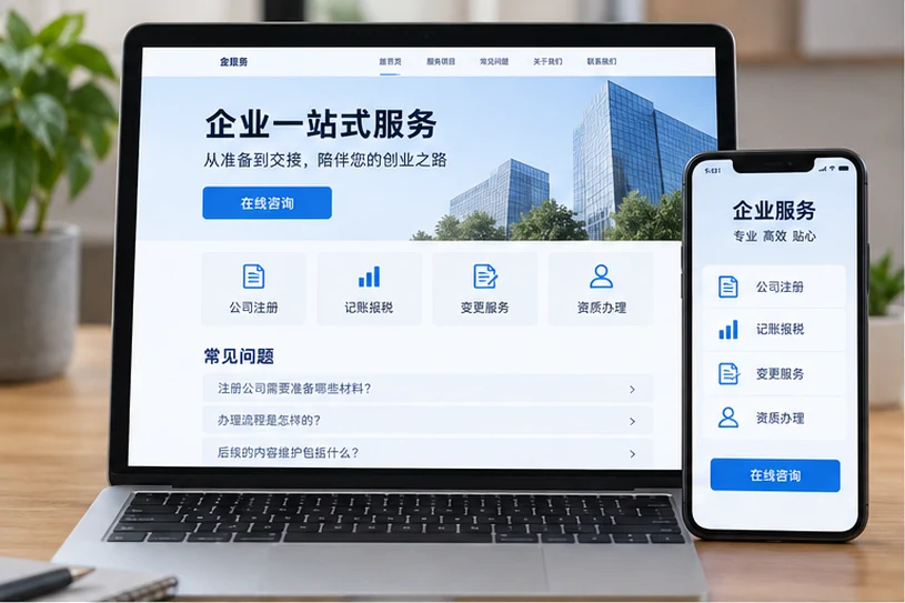 企业网站展示业务与服务信息的场景示意