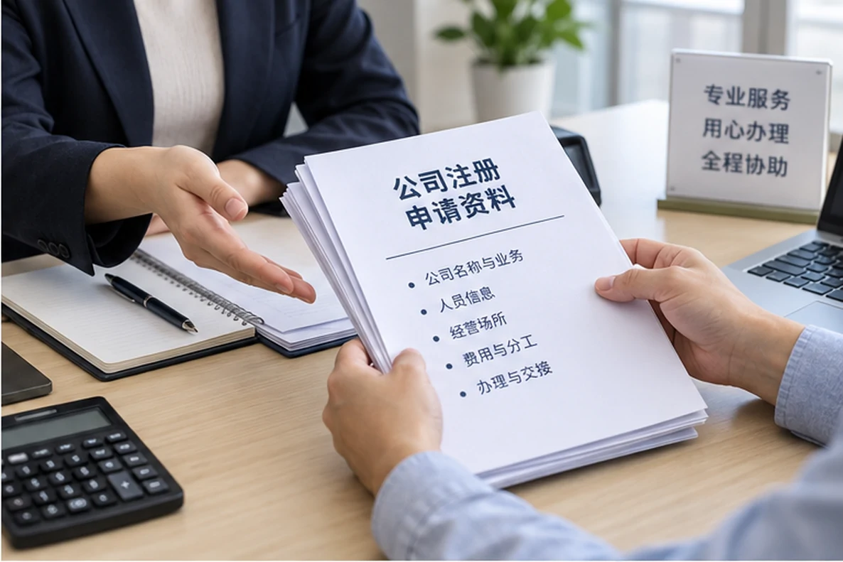 核对注册公司资料与办理事项的服务场景示意