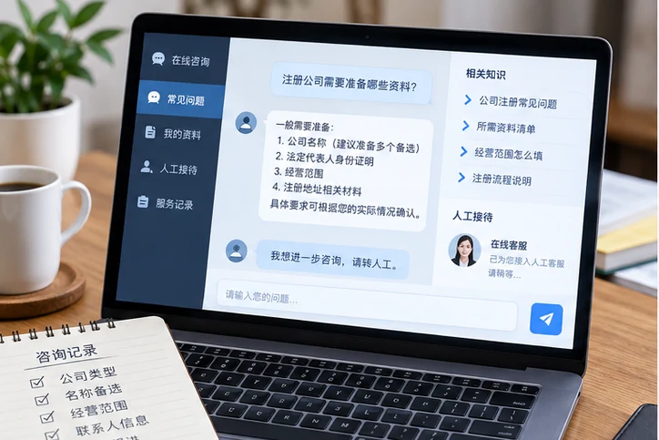 在线客服接待与咨询整理的服务场景示意