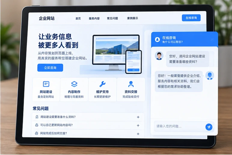 企业网站展示业务与服务信息的场景示意