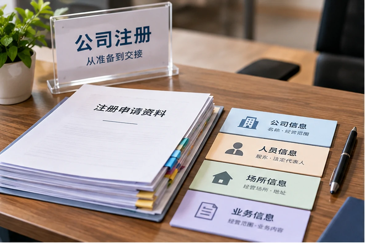 核对注册公司资料与办理事项的服务场景示意
