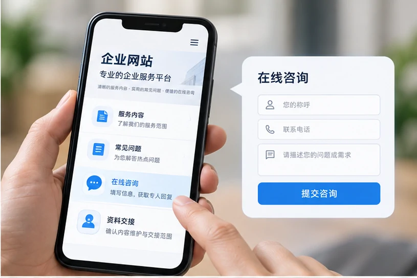 企业网站展示业务与服务信息的场景示意