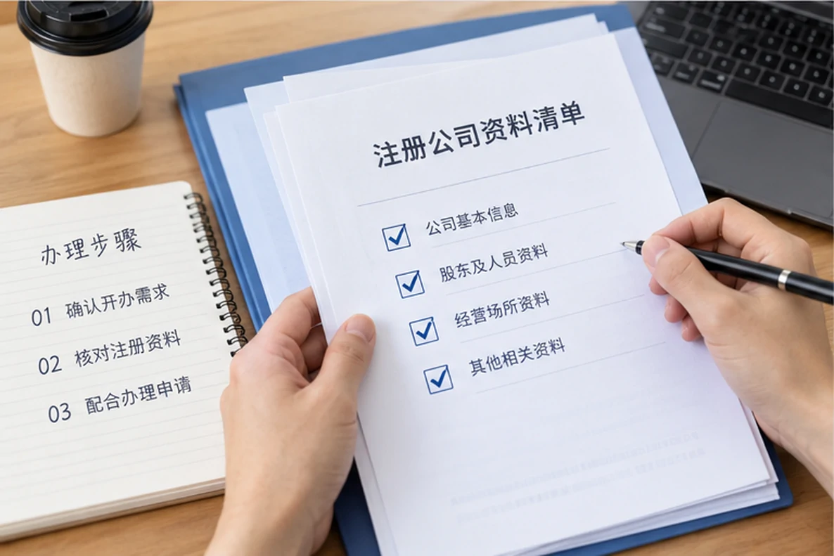 核对注册公司资料与办理事项的服务场景示意