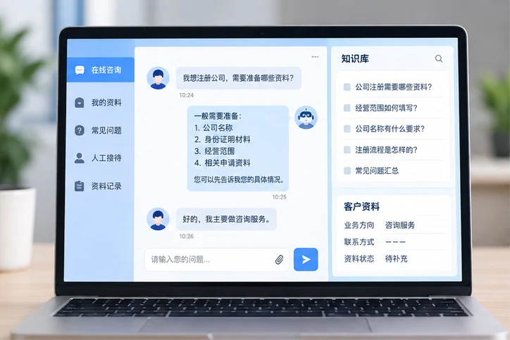 在线客服接待与咨询整理的服务场景示意