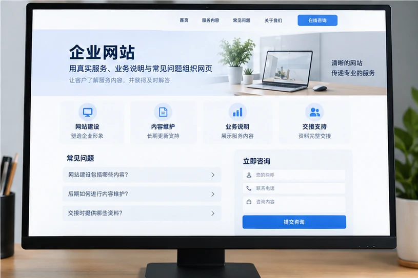 企业网站展示业务与服务信息的场景示意