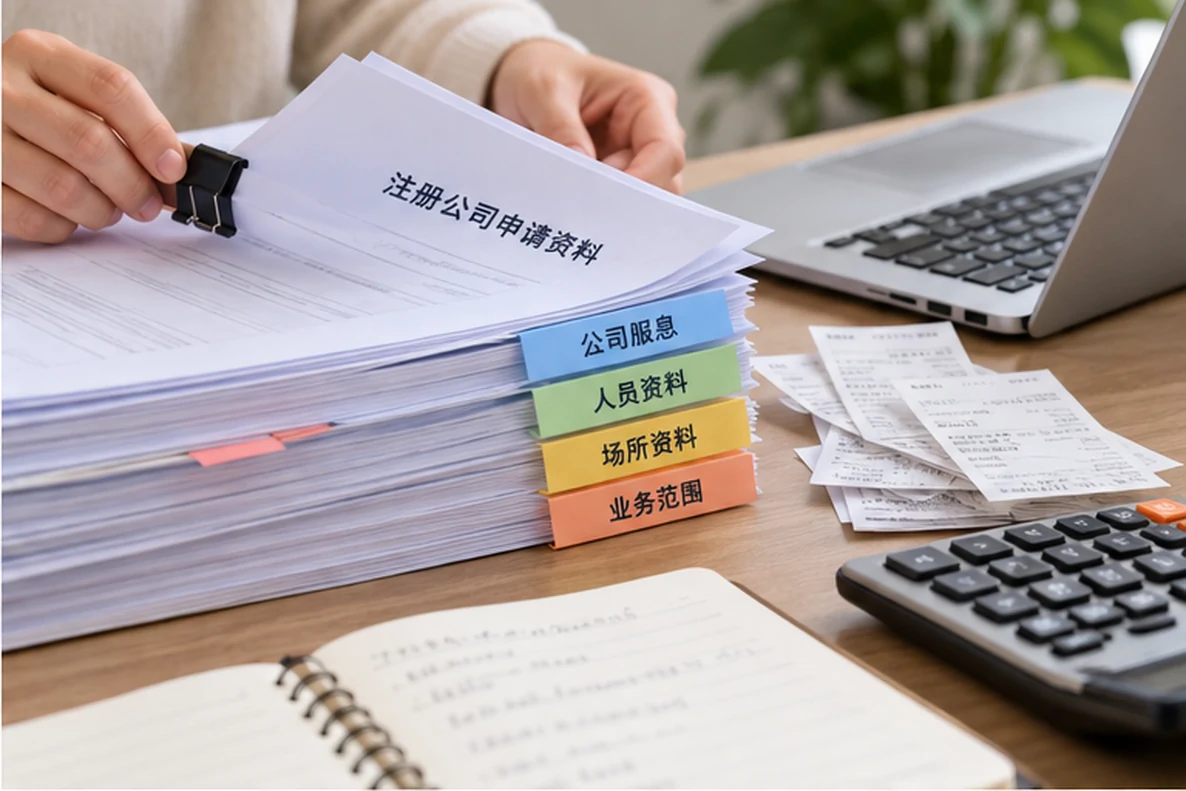 核对注册公司资料与办理事项的服务场景示意