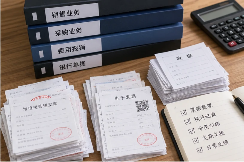 整理企业票据与日常账务资料的服务场景示意