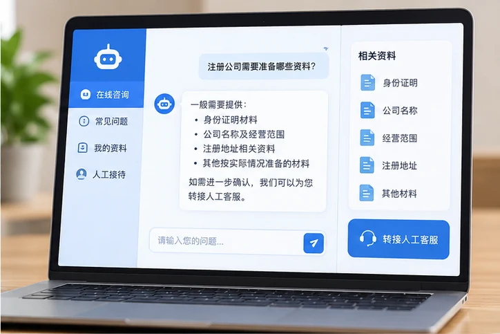 在线客服接待与咨询整理的服务场景示意