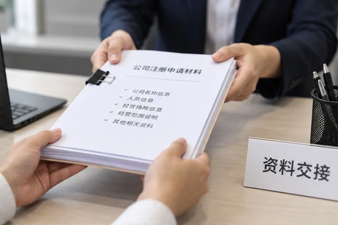 核对注册公司资料与办理事项的服务场景示意