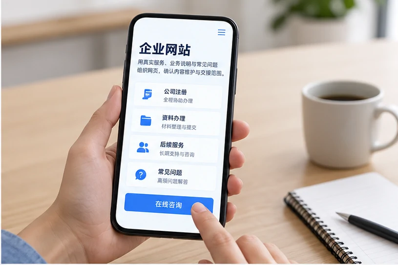 企业网站展示业务与服务信息的场景示意