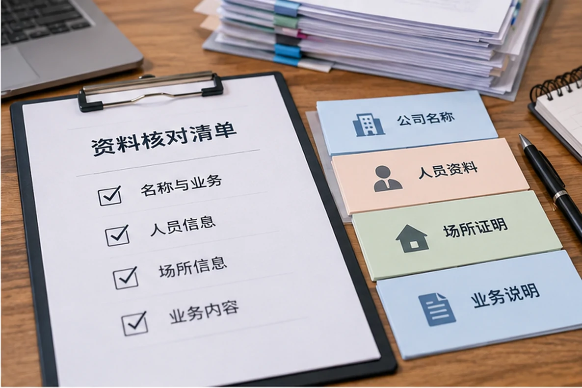 核对注册公司资料与办理事项的服务场景示意